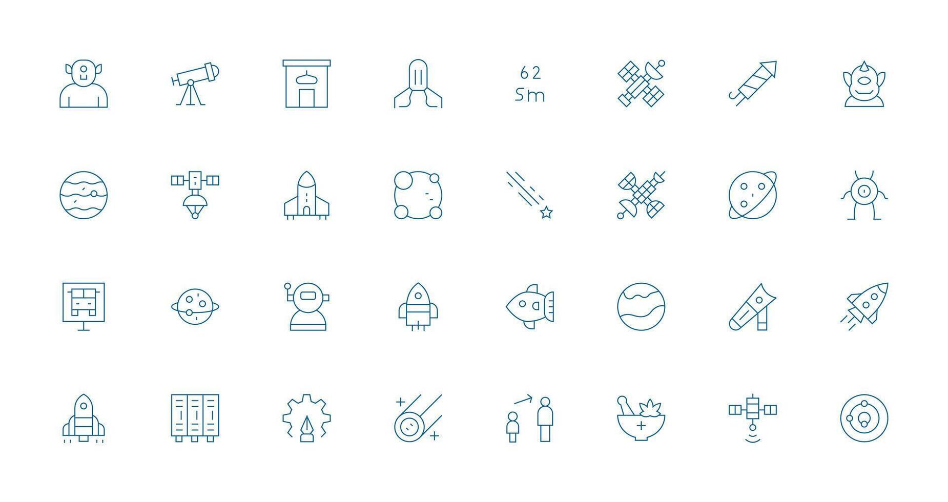 32 Thin Line Vectors for Space Theme Complete Icon Set for Mobile Apps