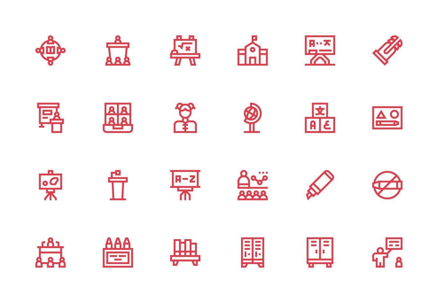 Classroom including 24 Thick Line Line Illustrations Complete Icon Bundle for Web Design vector