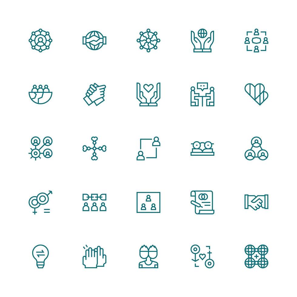 Partnership Design Icons featuring 25 in Medium Stroke Outline Style Complete Icon Bundle for Web Design vector