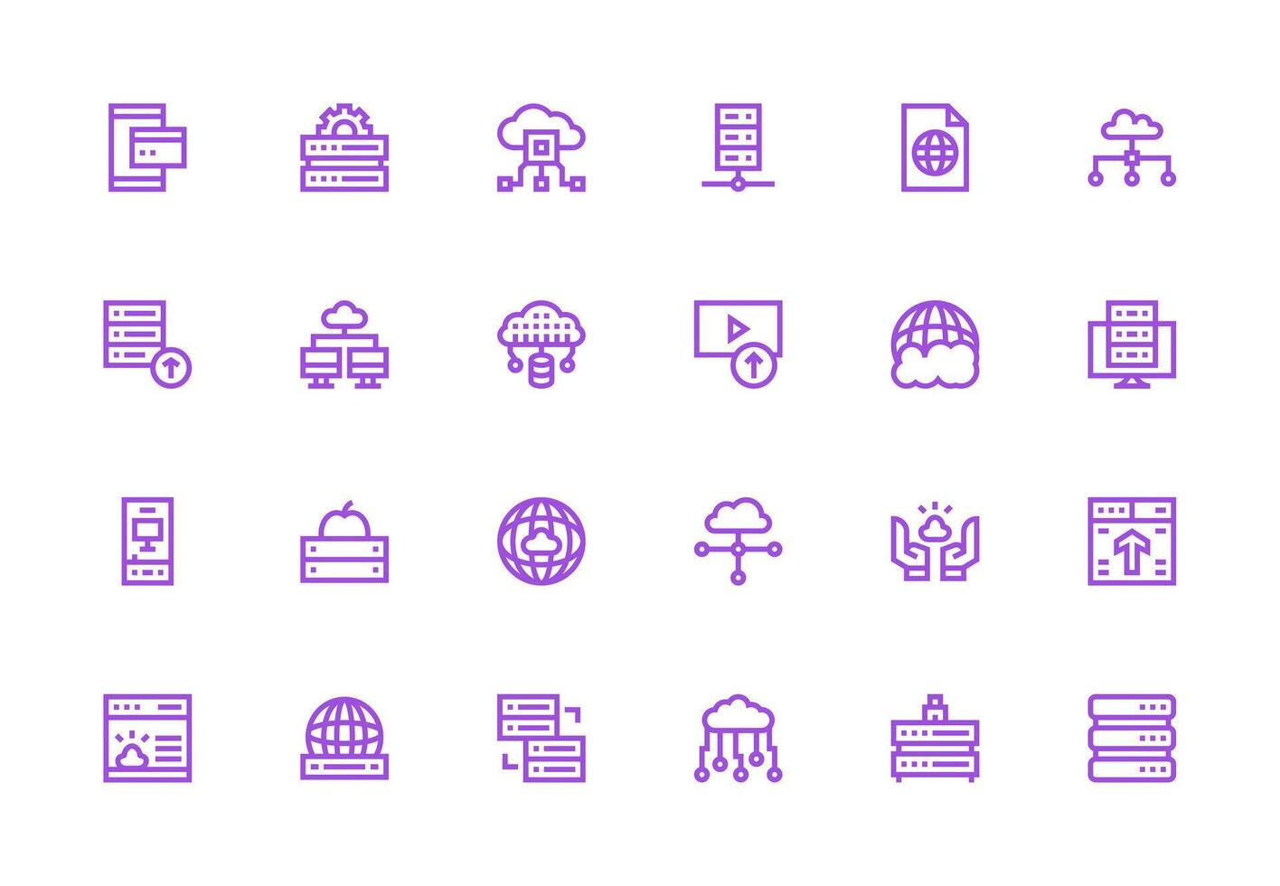 Thick Line Line Style Hosting Icons with 24 Vectors Clean Icon Collection for Web Use