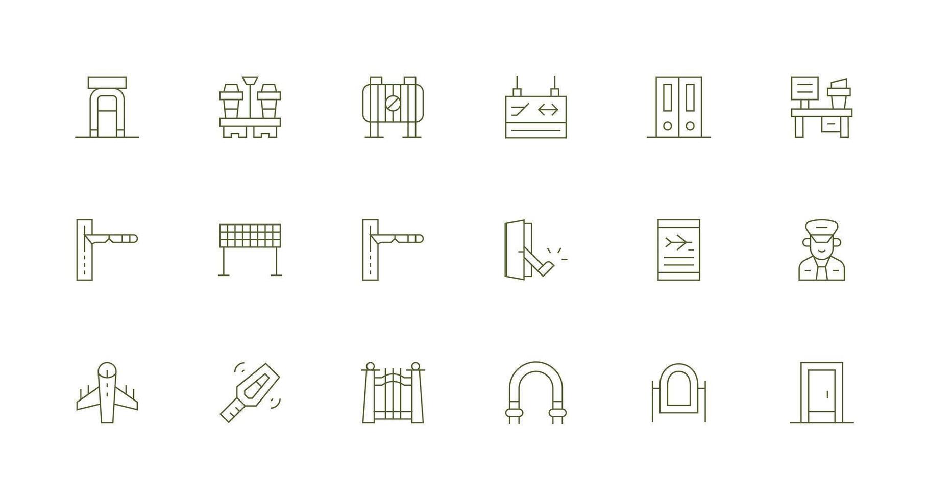18 Icons for Gate in Minimal Line Format Icon Set for Projects vector