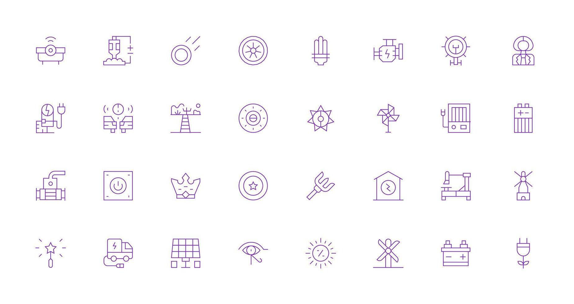 32 Power Icons in Thin Line Aesthetic Sharp Icons for Presentations vector