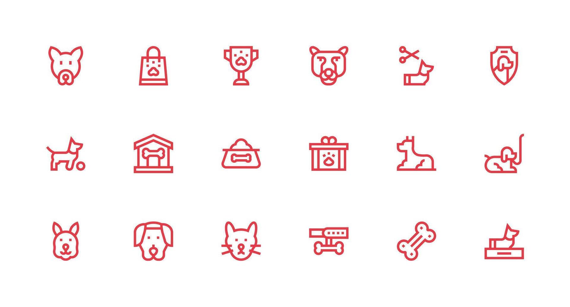 18 Icons for Canine in Strong Stroke Line Format Flat Icon Set vector