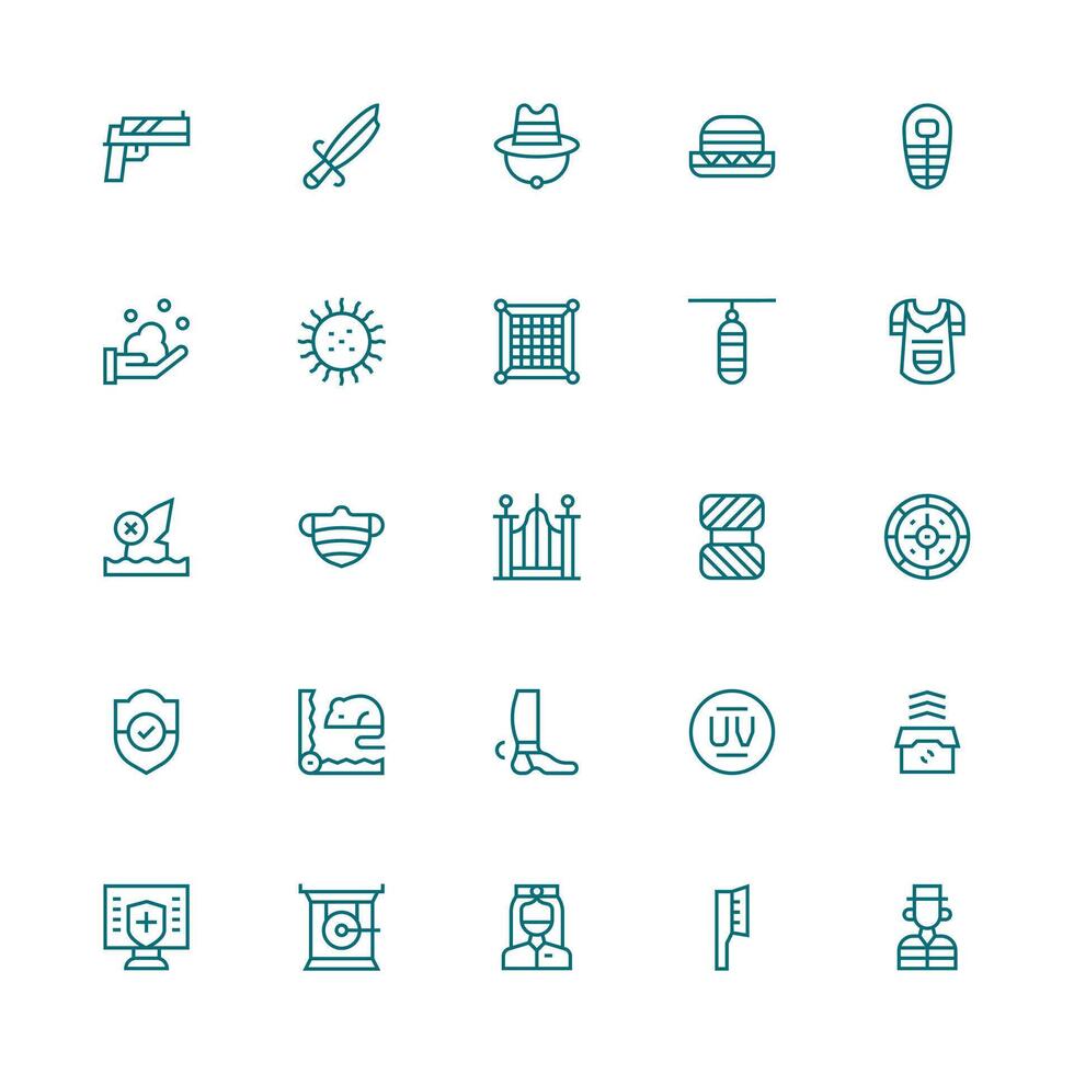 25 Medium Stroke Outline Vectors for Protection Theme Minimal Icon Set for Interface Projects