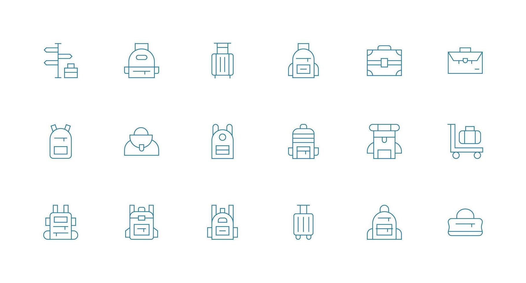18 Travel Bag Icons in Minimal Line Aesthetic Quick Access Icons for UI Development vector