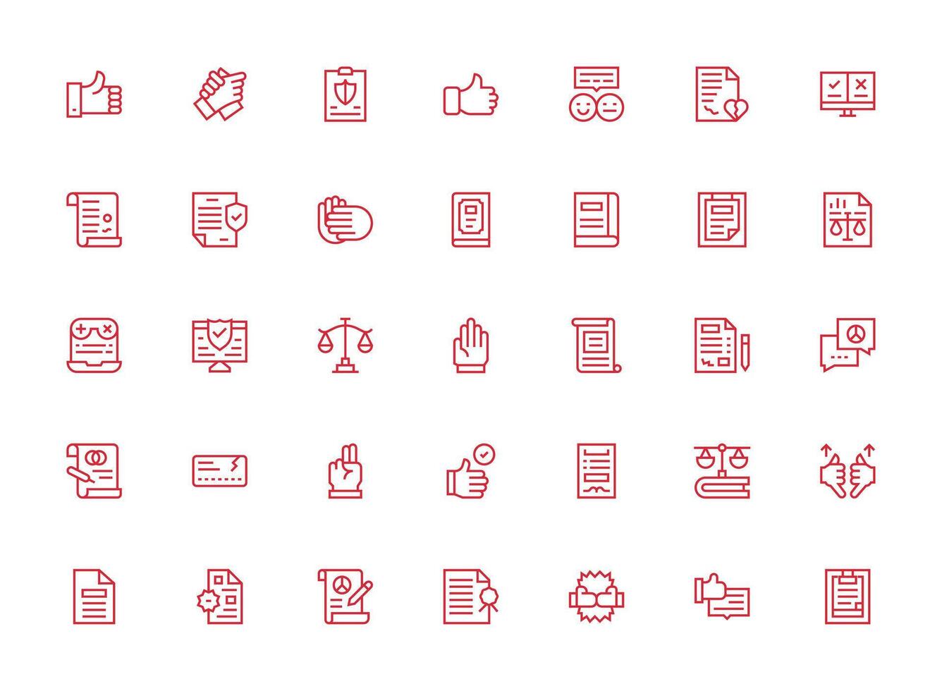 Agreement featuring 35 Icons in Regular Clean Line Design Core Icon Collection for Daily Tasks vector