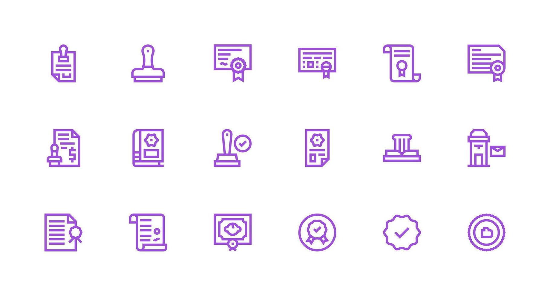 Stamp Visual Pack containing 18 Strong Stroke Line Icons Sharp Icons for Presentations vector