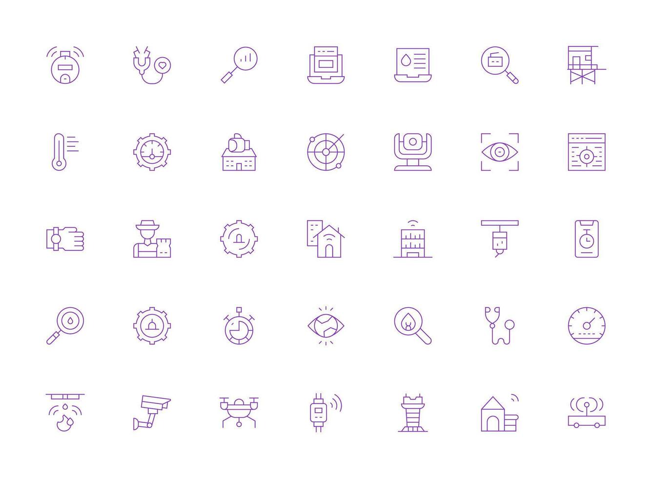 Monitoring Icon Collection with 35 Light Line Designs Multi-Purpose Icon Set vector