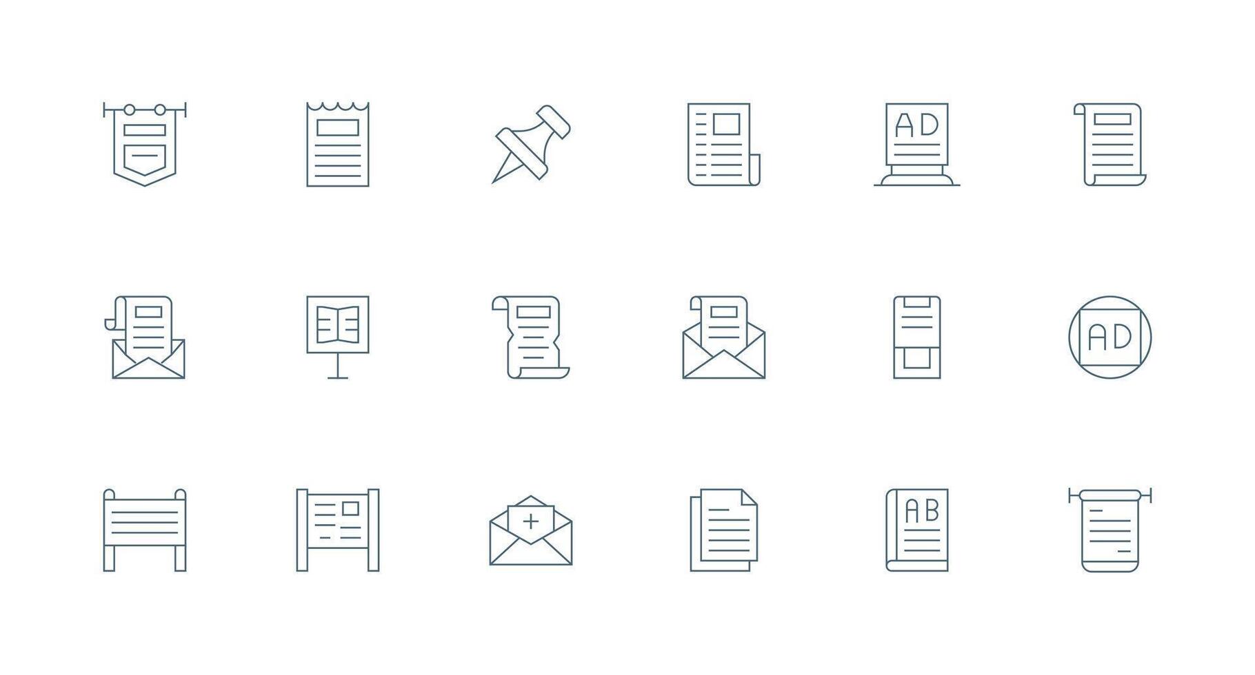 18 Icons for Bulletin in Minimal Line Format Layout Icon Collection vector