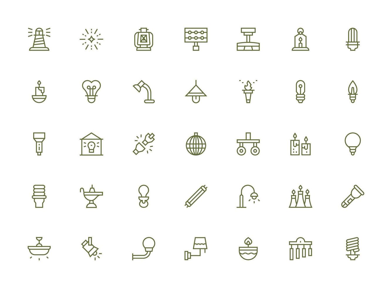 Regular Clean Line Icons from Illumination Set with 35 Vectors Web Icon Collection