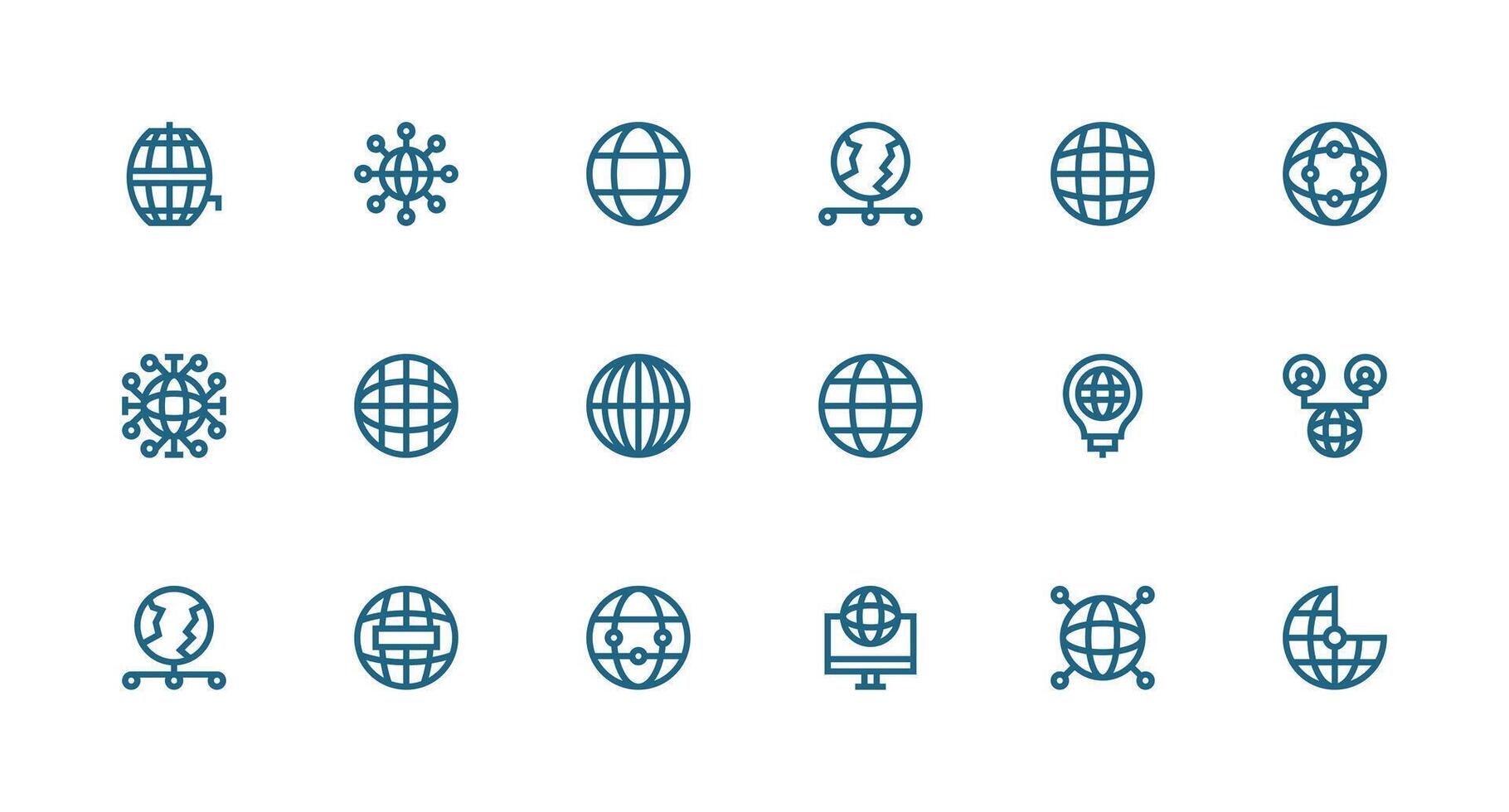 Strong Stroke Line Icons from Worldwide Network Set with 18 Vectors Style Icon Set