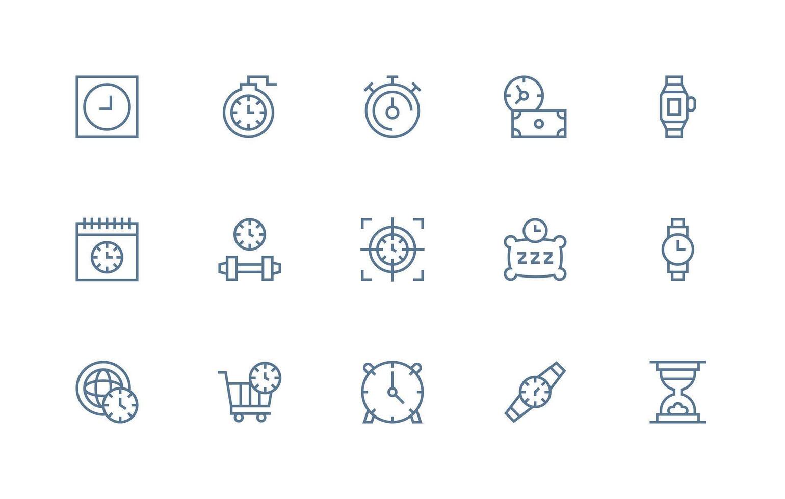 15 Regular Line Designs for Clock Icons Minimal Icon Set for Interface Projects vector