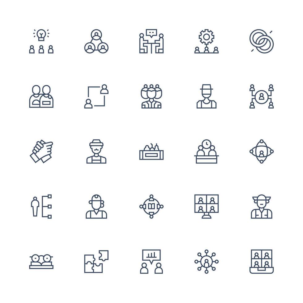 Teamwork Set with 25 Medium Stroke Outline Icons Quick Access Icons for UI Development vector