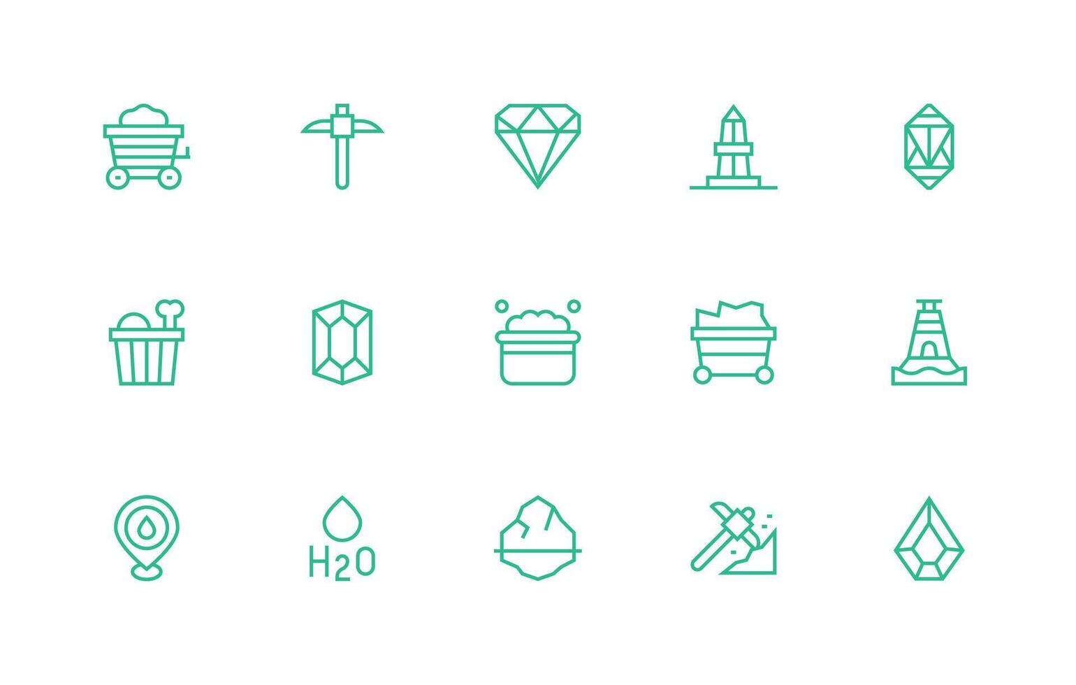 Mineral Design Icons featuring 15 in Regular Line Style Layout Icon Collection vector