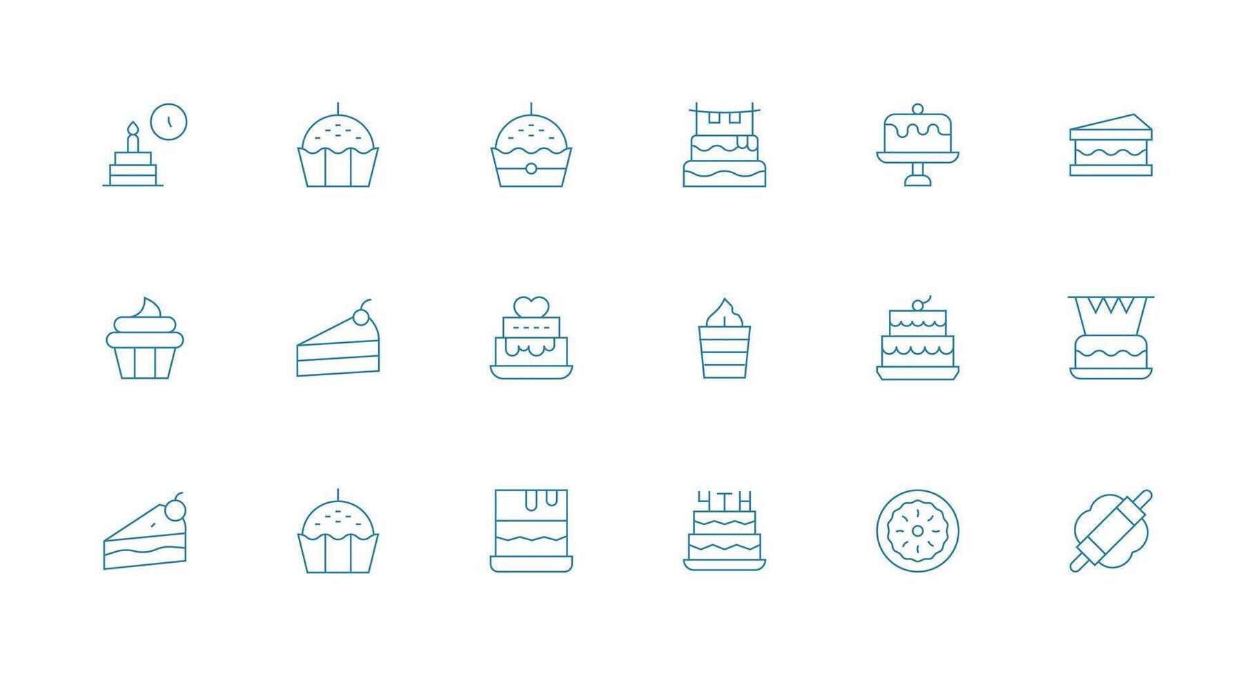 Cake Icon Set with 18 Minimal Line Graphics Multi-Style Icon Collection vector