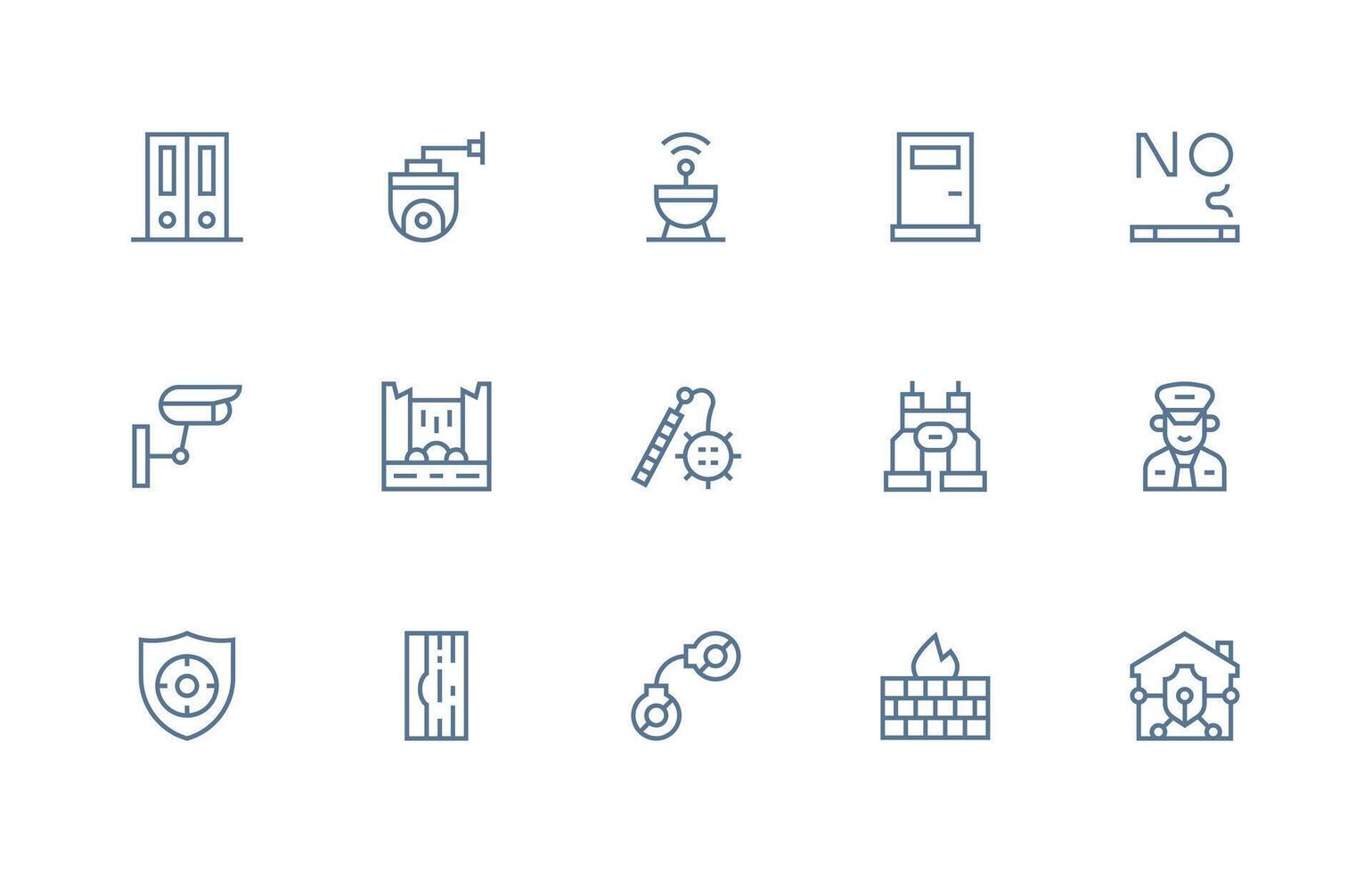 Security System Design Icons featuring 15 in Regular Line Style Interface Icons for Daily Use vector