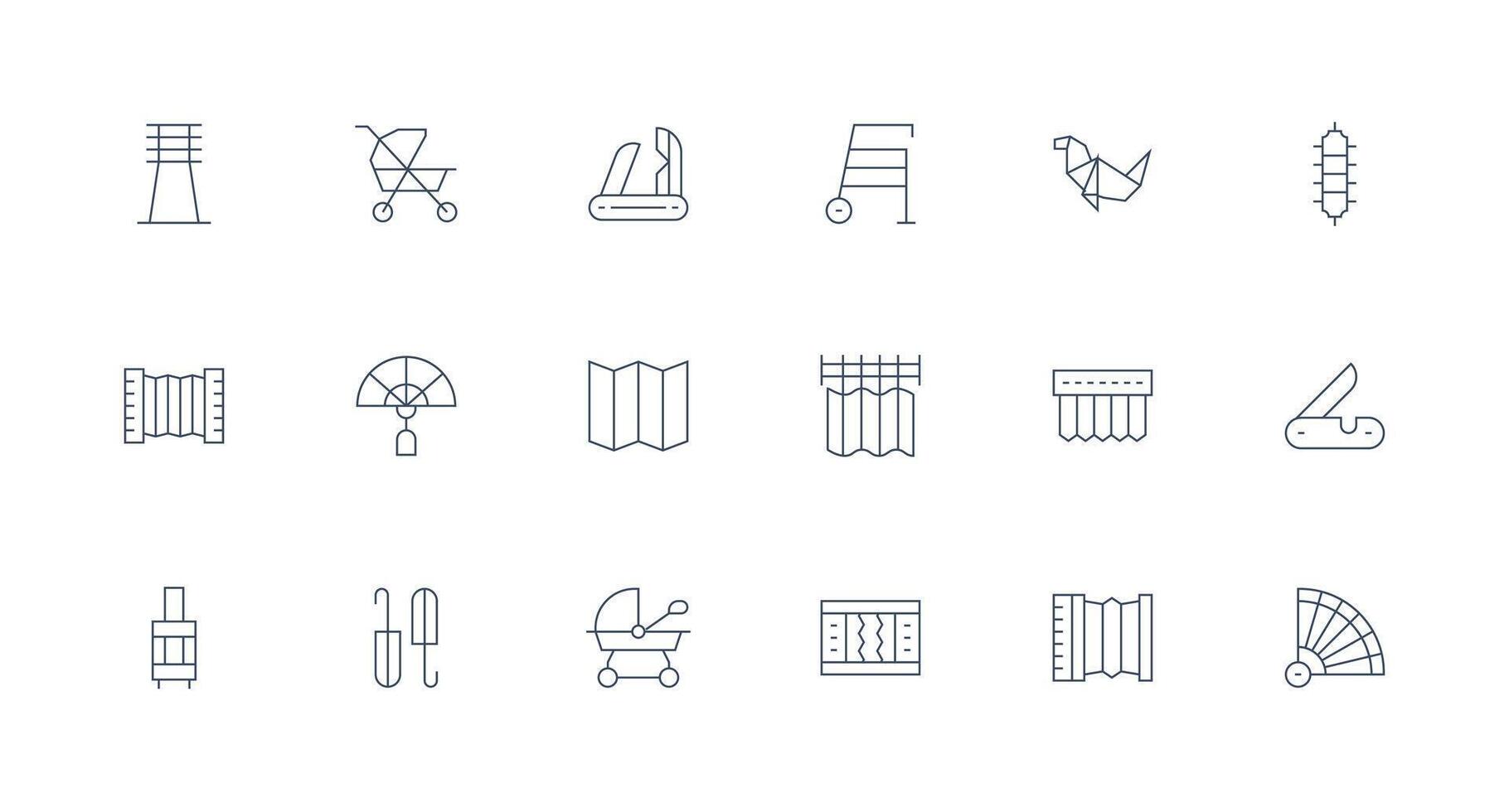 18 Minimal Line Style Icons from Folding Collection Well-Structured Icons for Creative Use vector