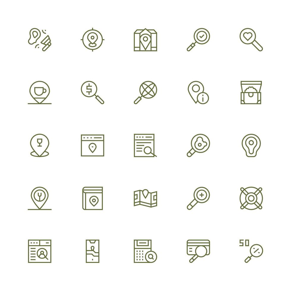 Find Icon Set with 25 Medium Stroke Outline Graphics Basic Icon Series vector