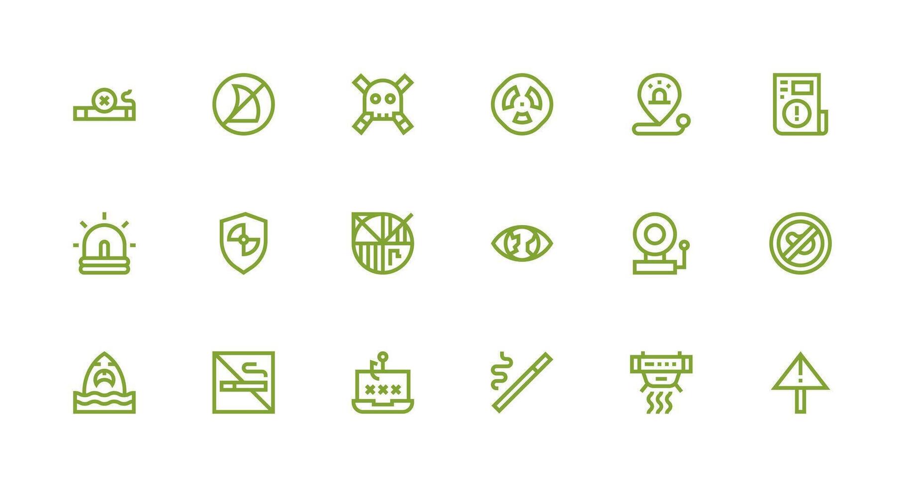 Warning Sign Design Icons featuring 18 in Strong Stroke Line Style Customizable Icon Series for Mobile Screens vector