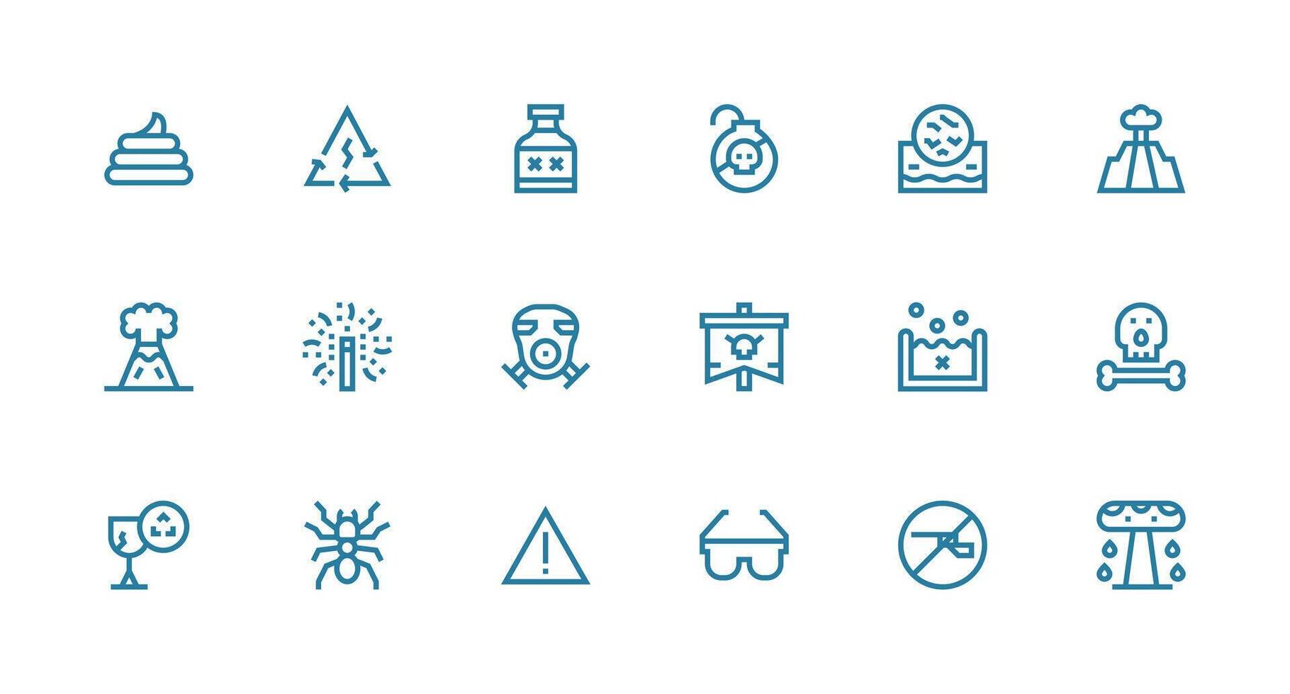 Hazardous Icon Set with 18 Strong Stroke Line Graphics Web Icon Collection vector