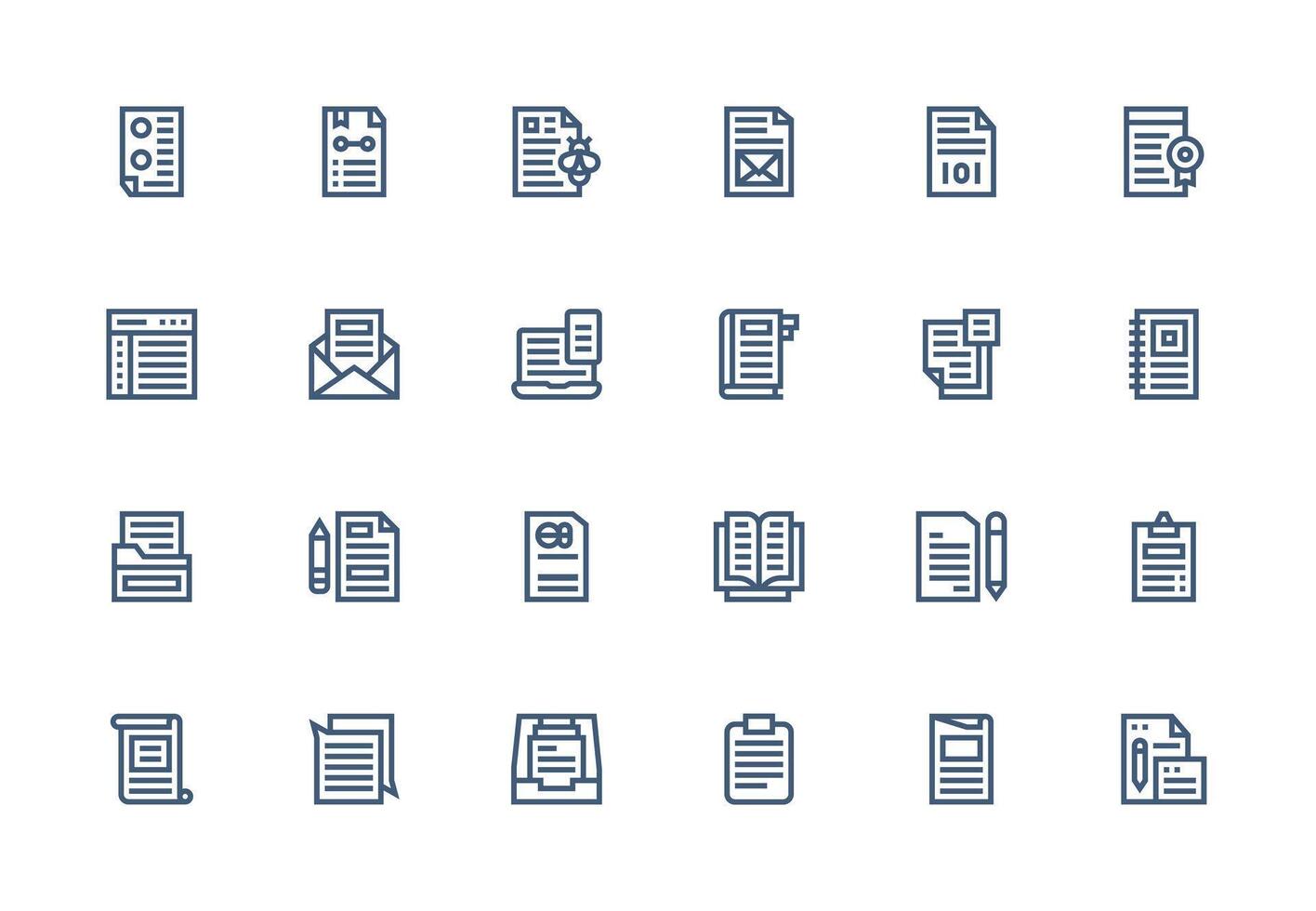 Paperwork Design Icons featuring 24 in Thick Line Line Style User Interface Icons for Digital Products vector