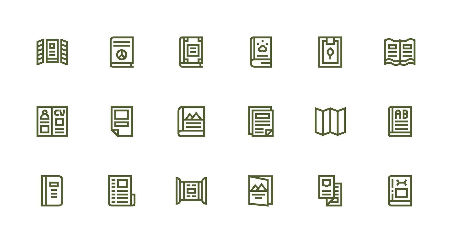 18 Booklet Icons in Strong Stroke Line Aesthetic Interface Icon Collection for Daily Projects vector