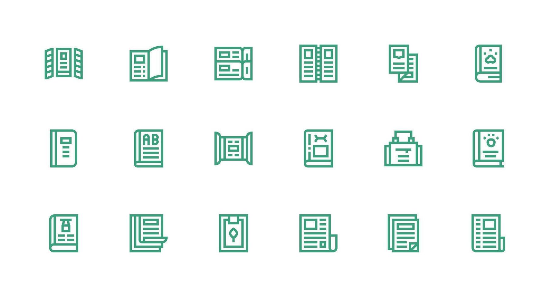 Strong Stroke Line Style Booklet Icons with 18 Vectors Complete Icon Bundle for Web Design
