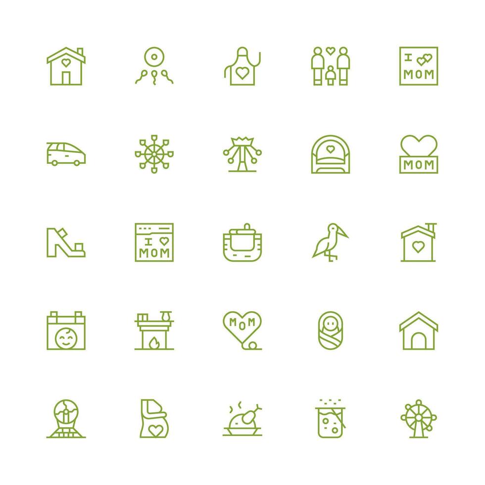 Medium Stroke Outline Style Family Icons with 25 Vectors Interface Icon Collection for Daily Projects
