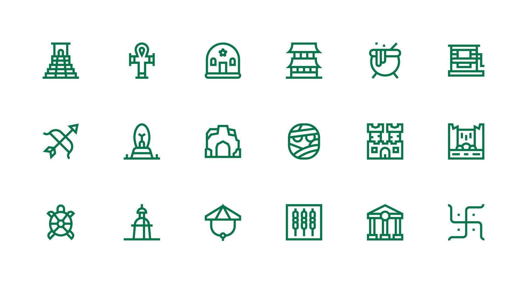 Ancient Icon Set with 18 Strong Stroke Line Graphics Theme-Based Icon Pack vector