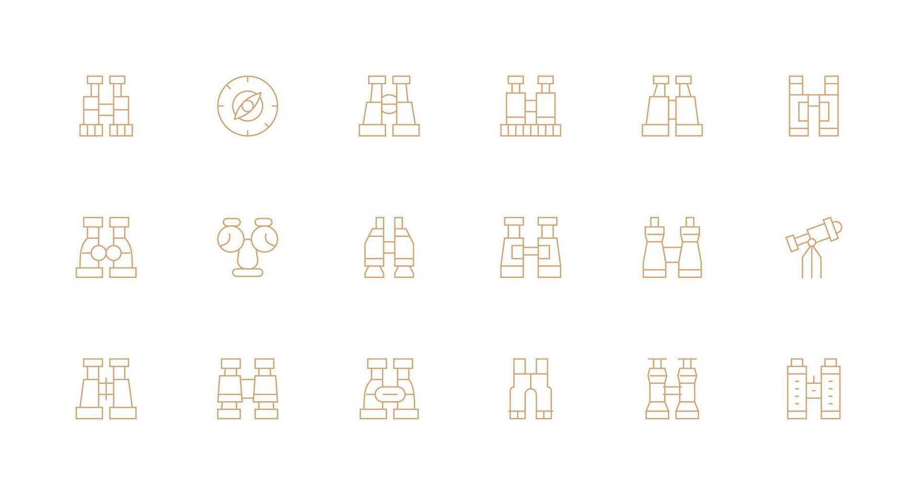 Binoculars Design Icons featuring 18 in Minimal Line Style UI and UX Focused Icon Collection vector