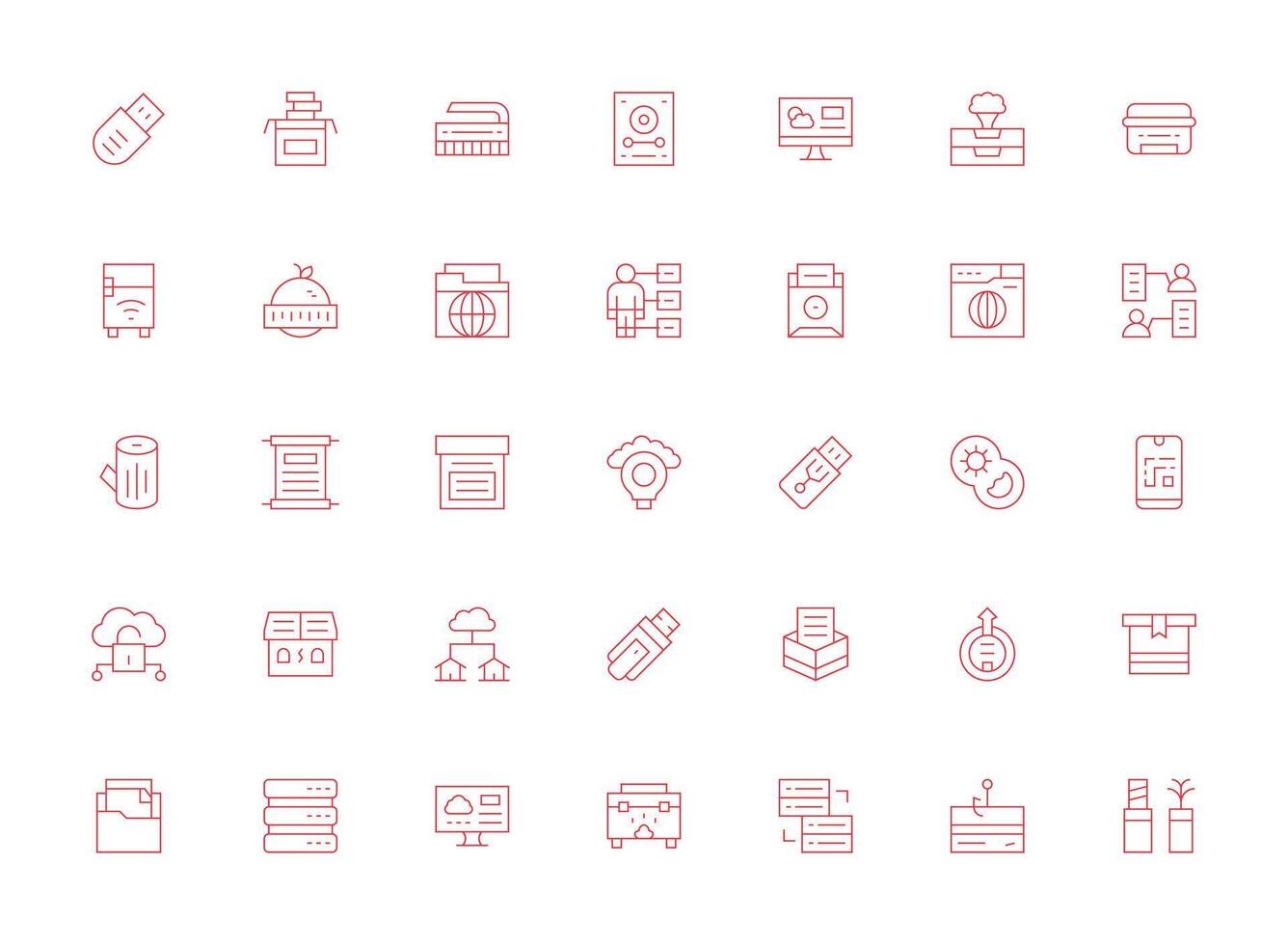 35 Light Line Style Icons from Data Storage Collection Clean Icon Set Icon Pack for UI Projects vector