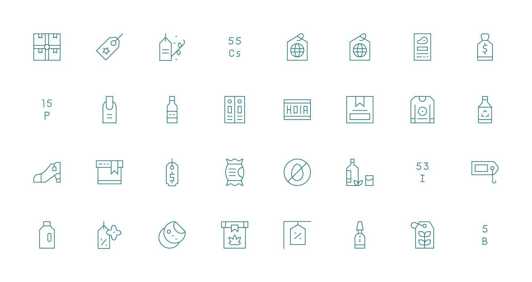 Label Icon Collection with 32 Thin Line Designs UI Icon Set vector
