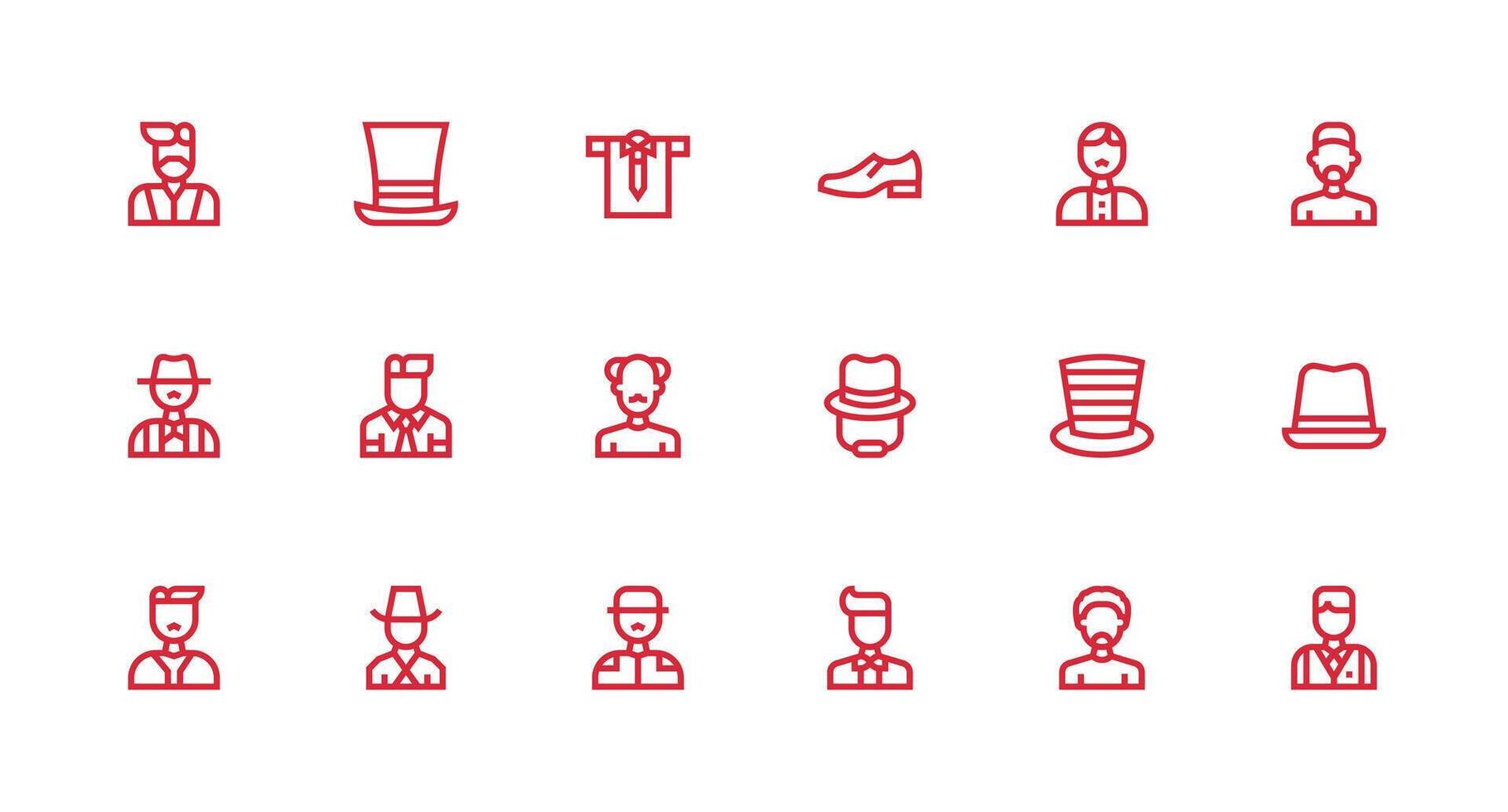 18 Strong Stroke Line Style Icons from Gentleman Collection Fully Editable Icon Set for Web vector