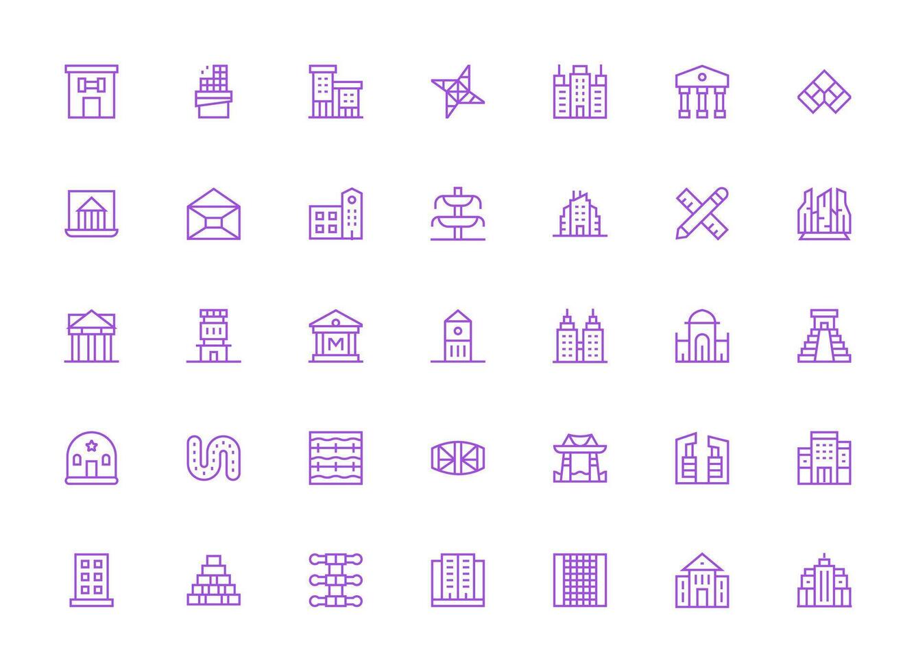 Architecture Design Icons featuring 35 in Regular Clean Line Style Icon Pack for Various Themes vector
