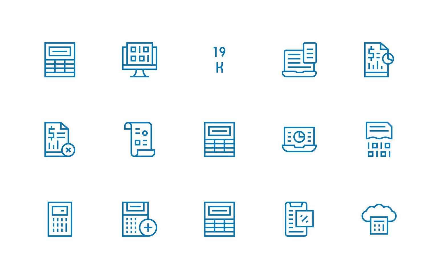 Regular Line Icons from Spreadsheet Set with 15 Vectors Functional Icon Series