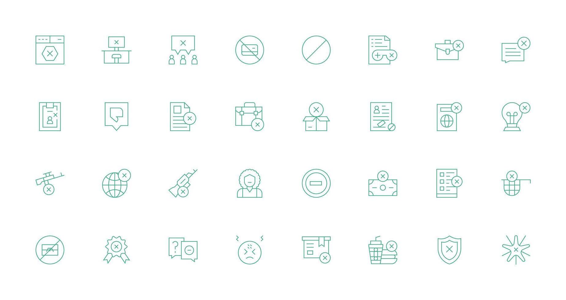 32 Thin Line Icons for Denied Graphics Simplified Icon Pack for Visual Tools vector