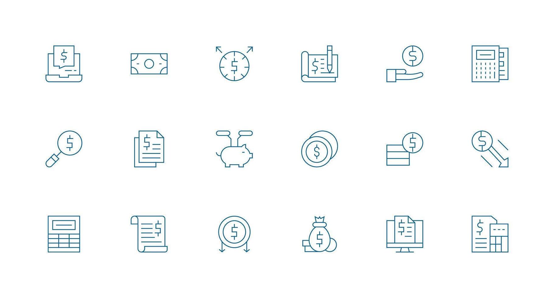 18 Minimal Line Style Icons from Budget Collection Clean Icon Collection for Web Use vector