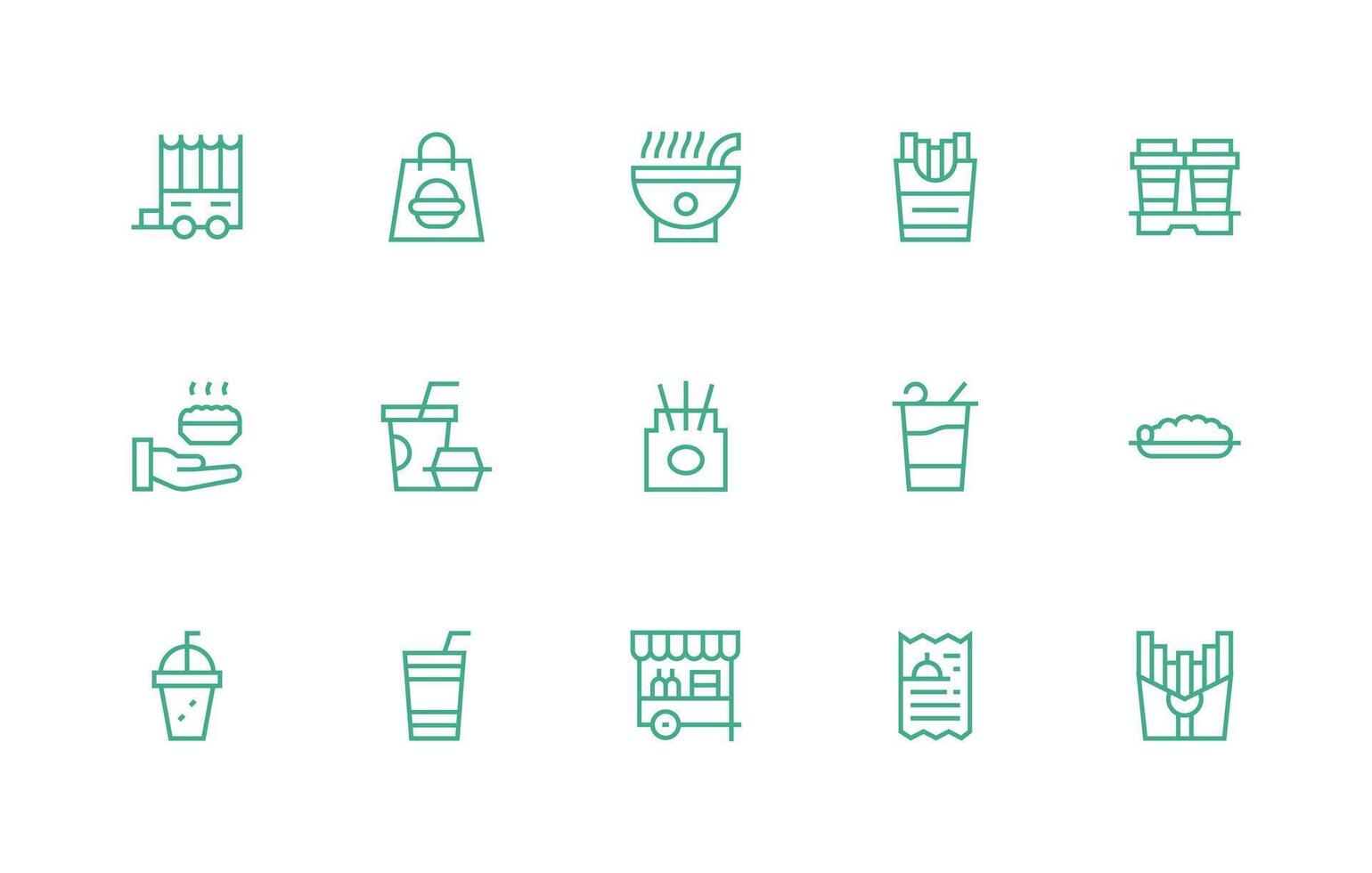 Takeout Icon Set with 15 Regular Line Graphics Digital Product Icons for Fast Delivery vector