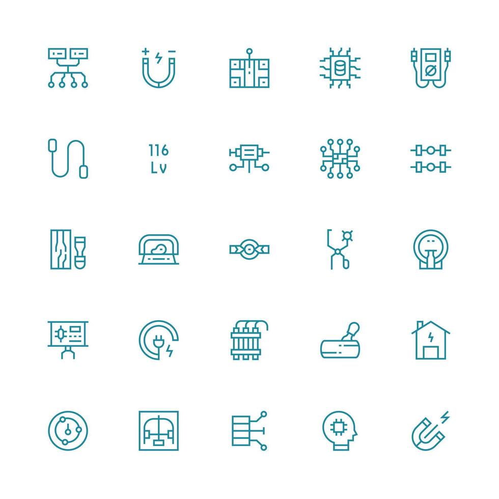 Circuit Design Icons featuring 25 in Medium Stroke Outline Style Dashboard Icon Series vector