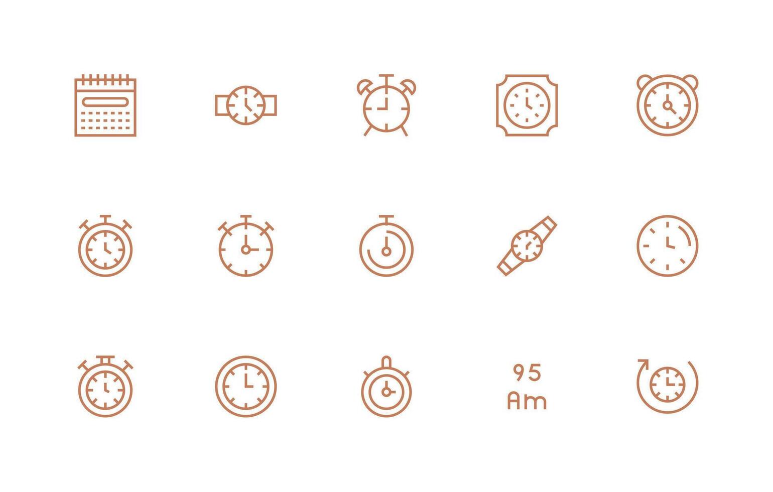 Timekeeping Design Icons featuring 15 in Regular Line Style Line Icon Collection vector