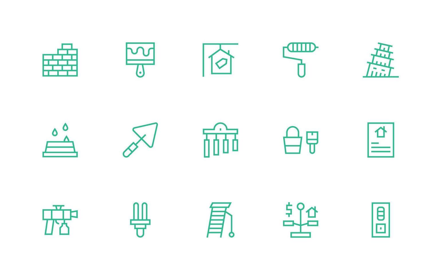 Renovation Design Icons featuring 15 in Regular Line Style Multi-Style Icons for Creative Projects vector