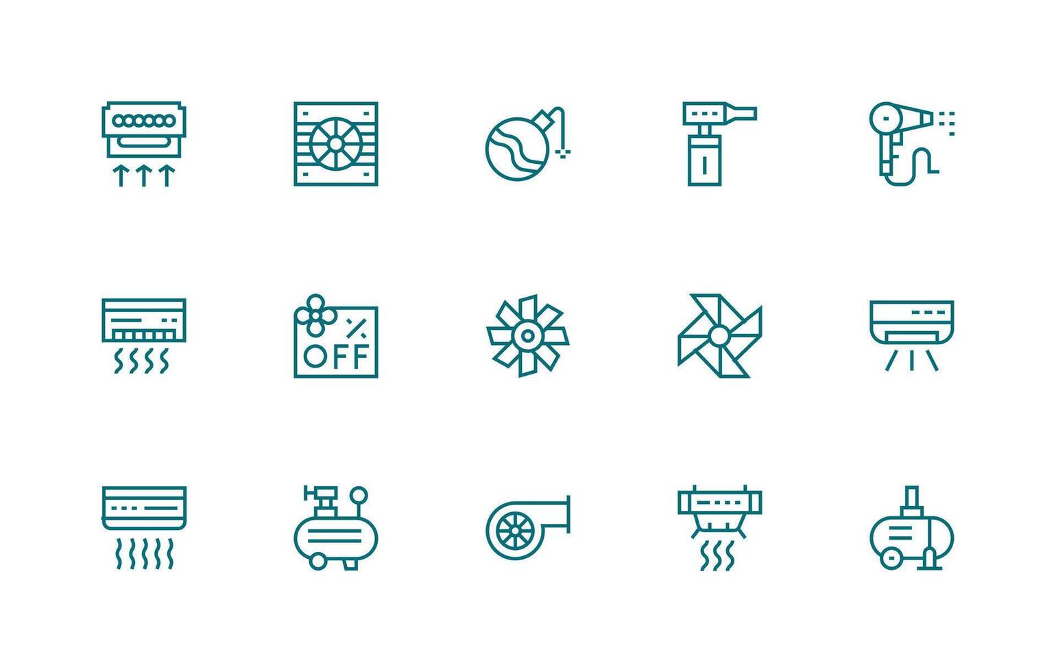 Blower Set with 15 Regular Line Icons Simple Icons for Interface and Wireframes vector