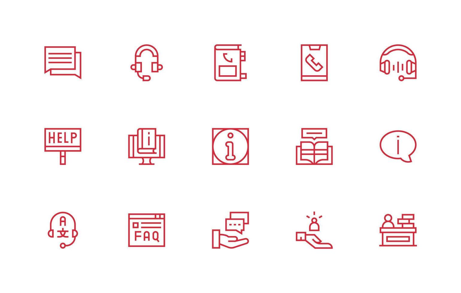 15 Regular Line Vectors for Support Center Theme Web Icon Collection