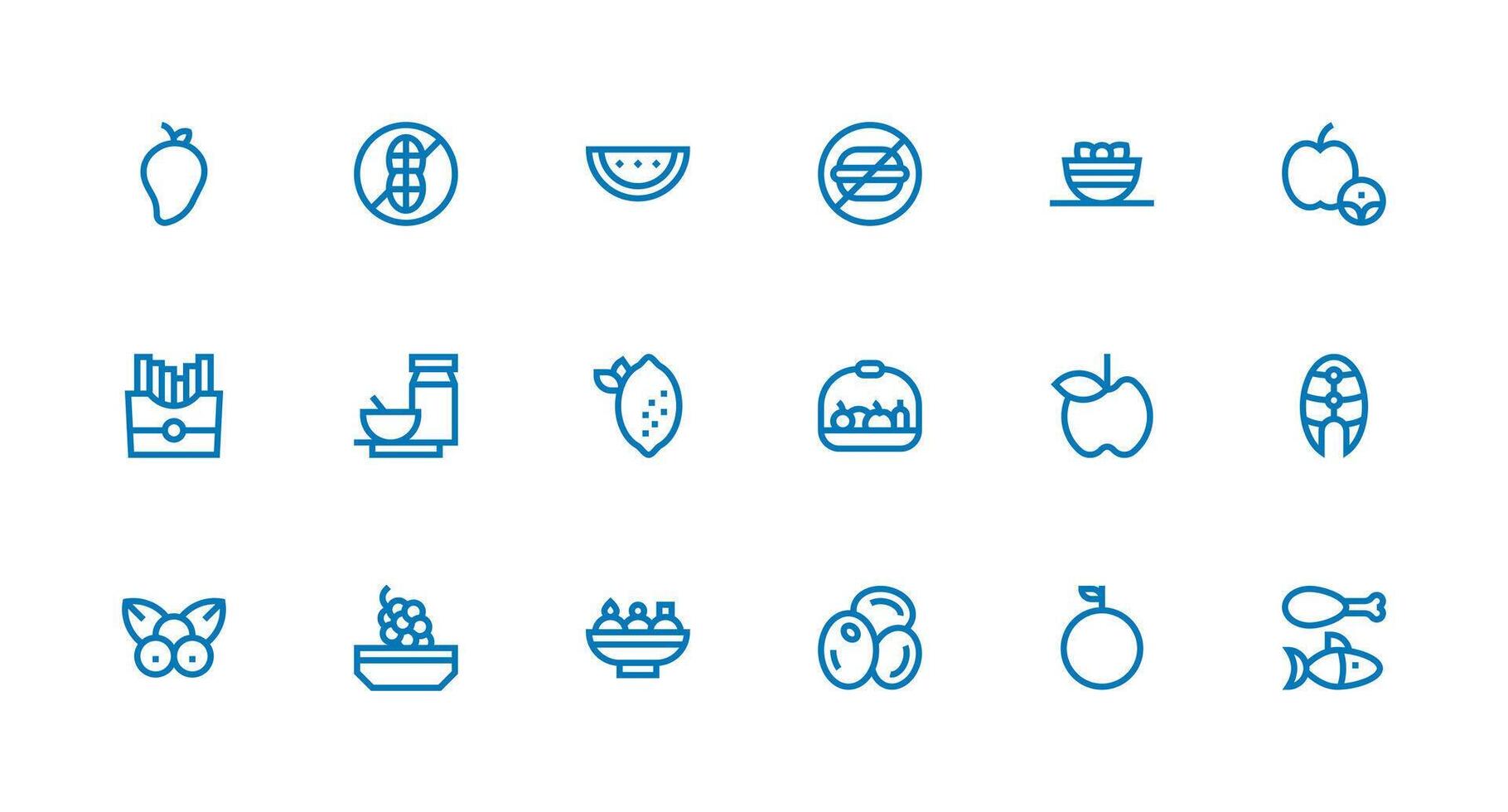 Diet Icon Set with 18 Strong Stroke Line Graphics Lightweight Icon Series for Fast Prototypes vector