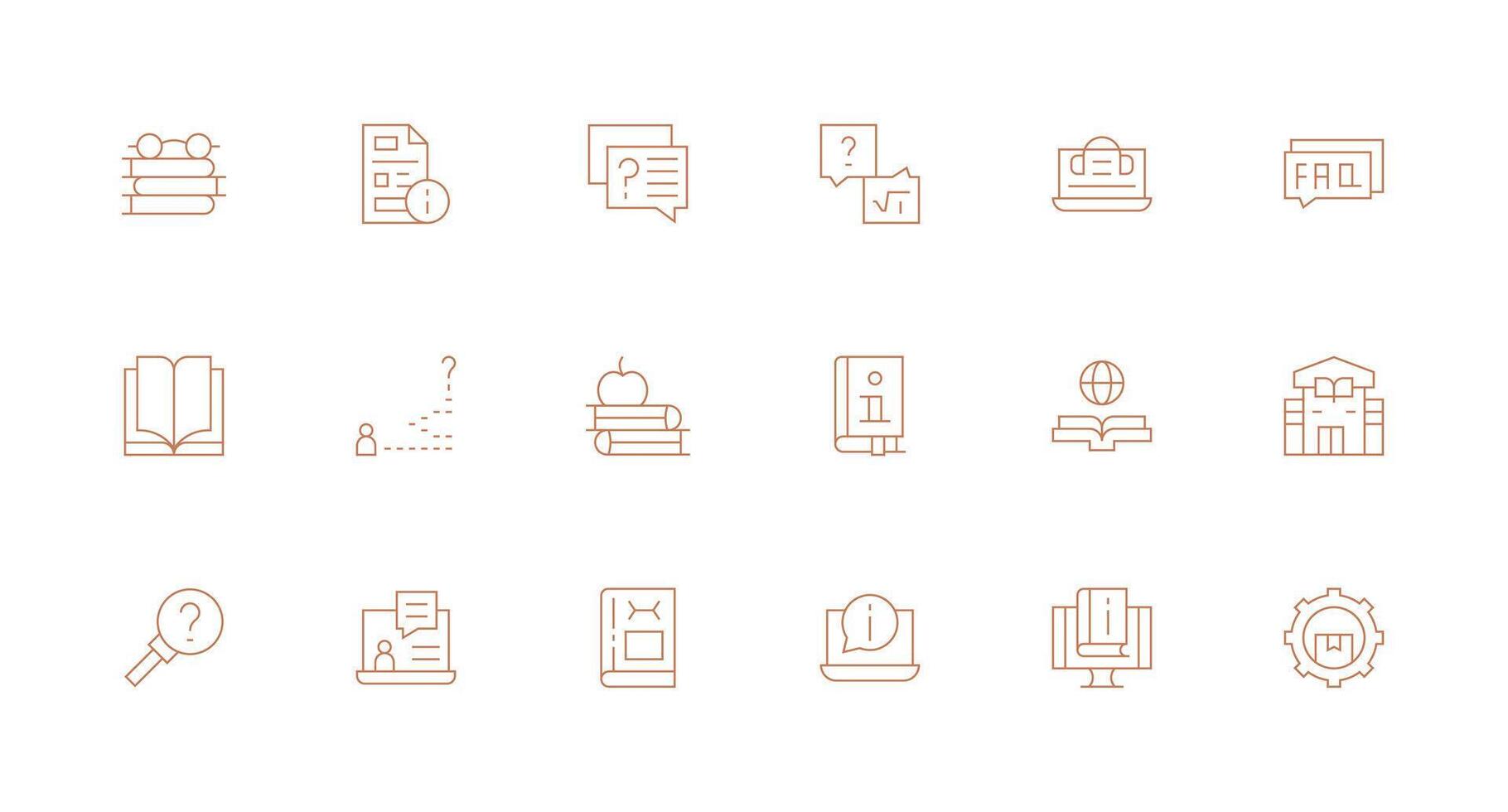 mínimo línea estilo conocimiento base íconos con 18 vectores icono conjunto para proyectos