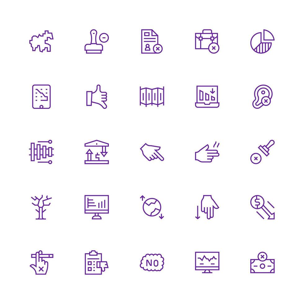 25 Medium Stroke Outline Style Icons from Decline Collection Quick Access Icons for UI Development vector