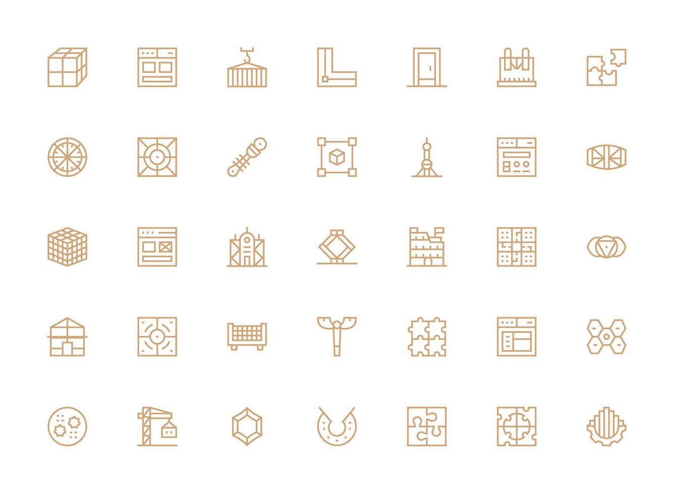 Framework Visual Pack containing 35 Regular Clean Line Icons Pixel Perfect Icon Set vector
