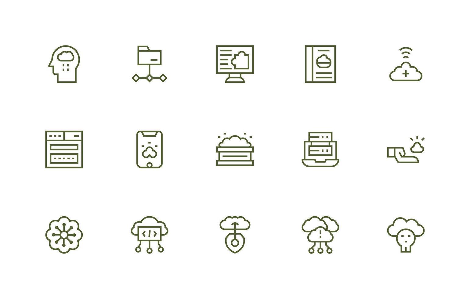 regular línea íconos desde nube informática conjunto con 15 vectores completar icono conjunto para móvil aplicaciones