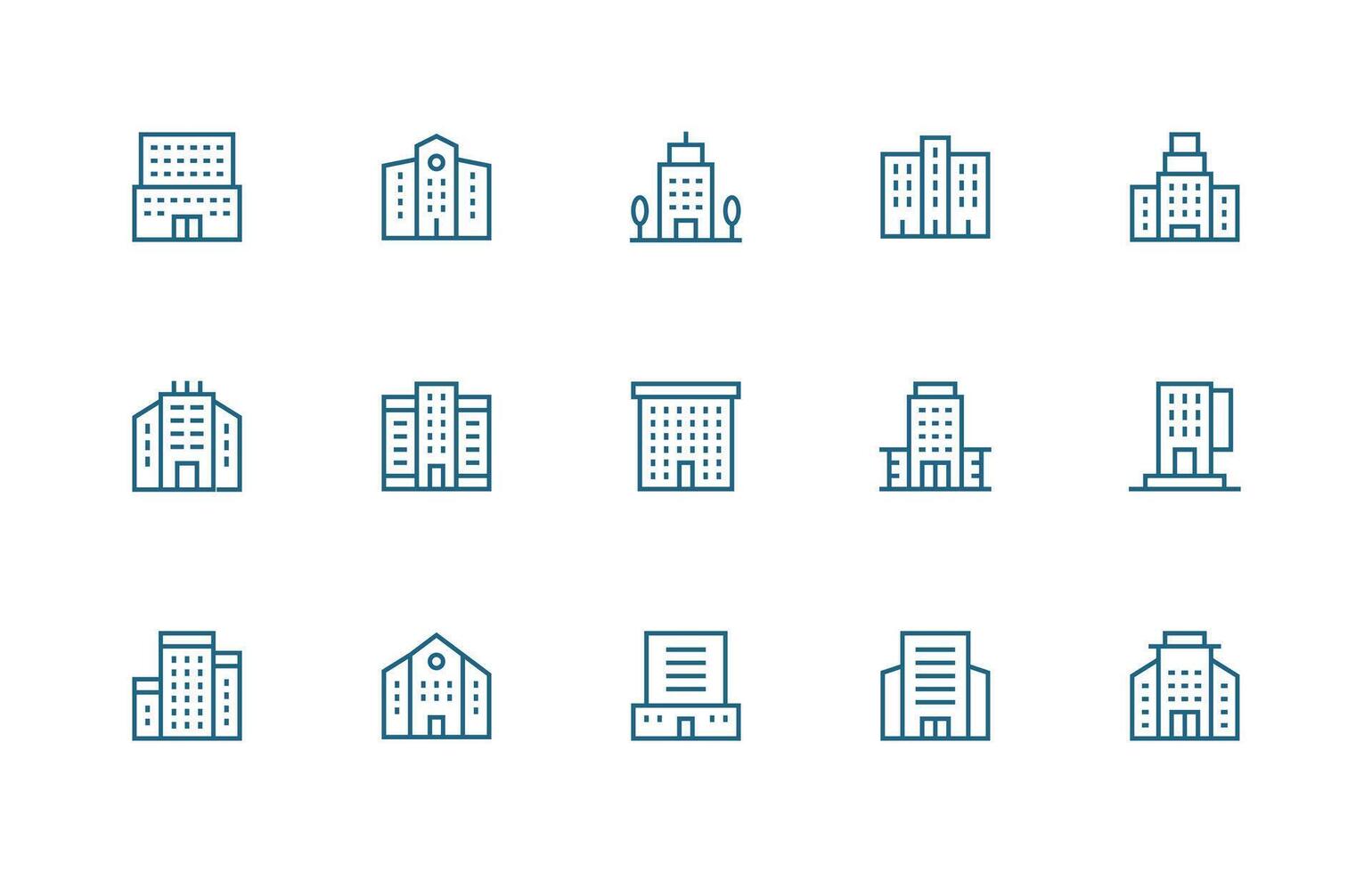 Headquarters Design Icons featuring 15 in Regular Line Style Simple Icons for Interface and Wireframes vector