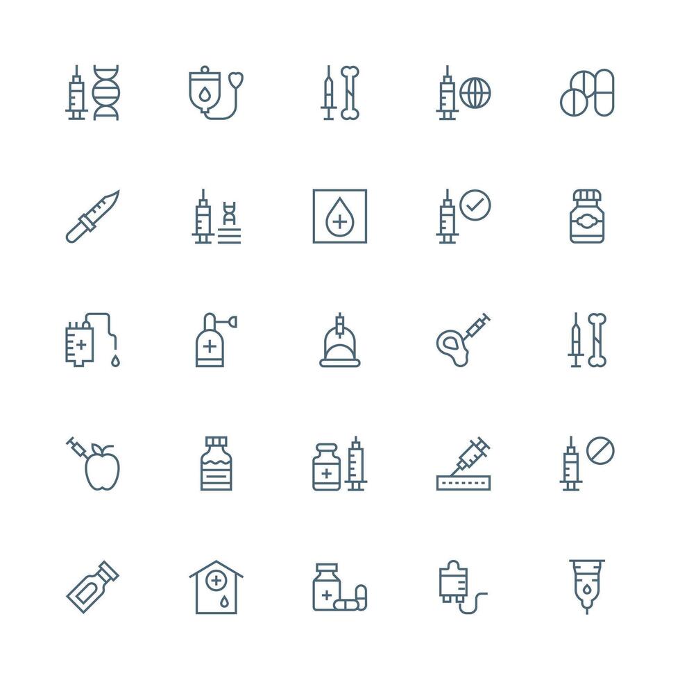 Medium Stroke Outline Style Injection Icons with 25 Vectors Icons Built for Visual Consistency Pack